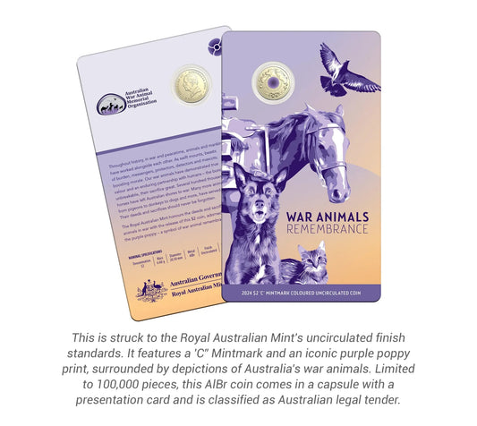 Australian Mint 2024 $2 War Animals Remembrance Purple Poppy Coin
