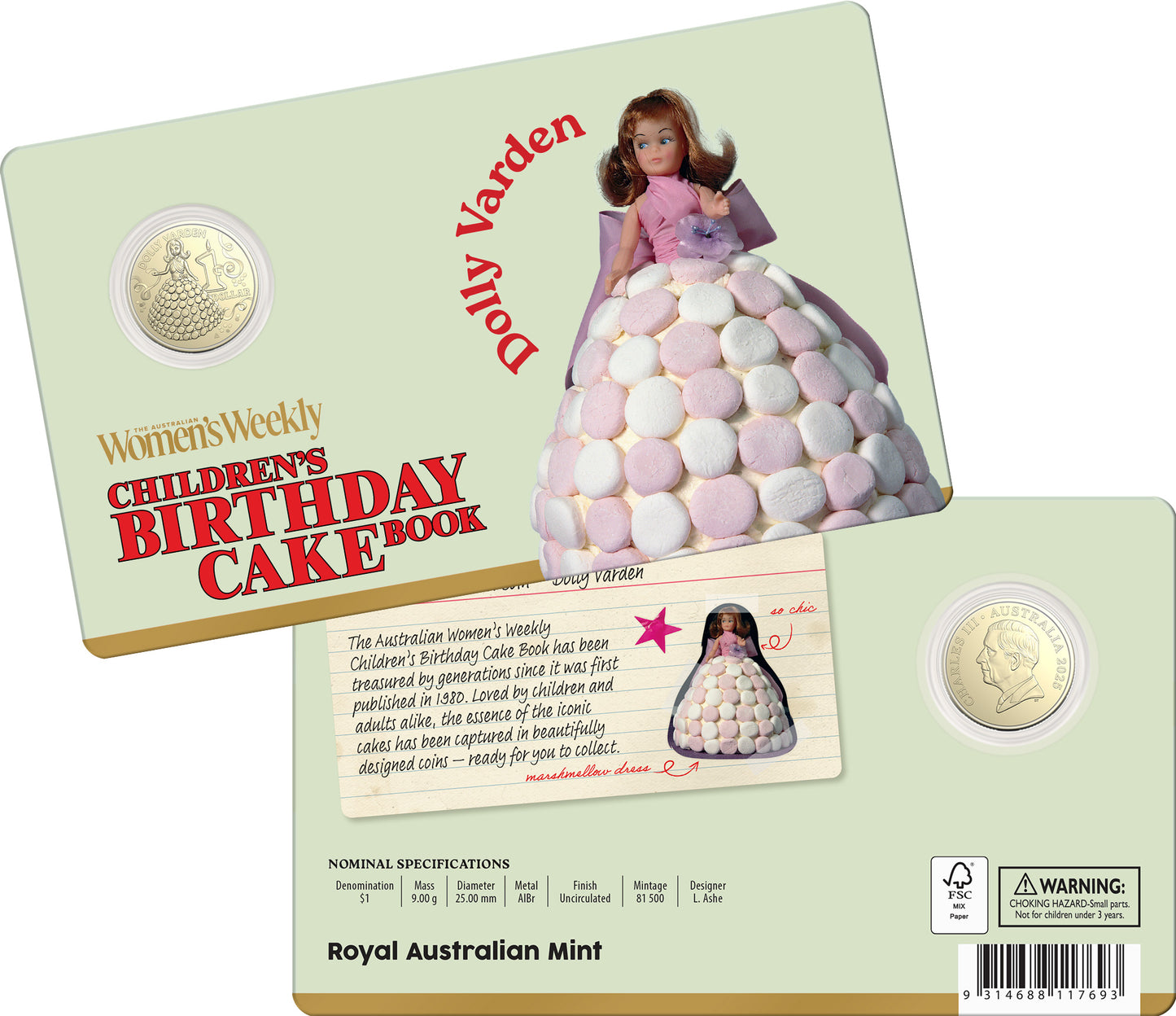Aww Birthday Cake 2025 $1 Carded Coins Collection - Set includes 1 Free $2 Coloured Coin