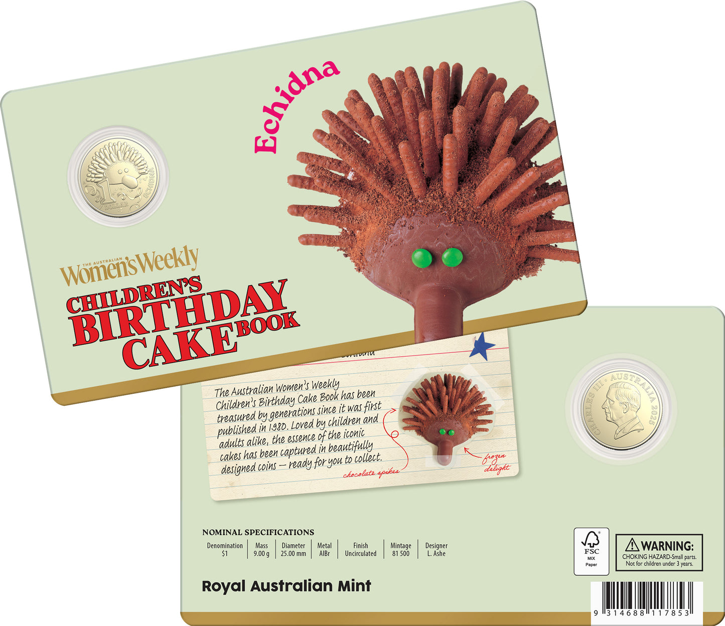 Aww Birthday Cake 2025 $1 Carded Coins Collection - Set Includes 1 Free $2 Coloured Coin