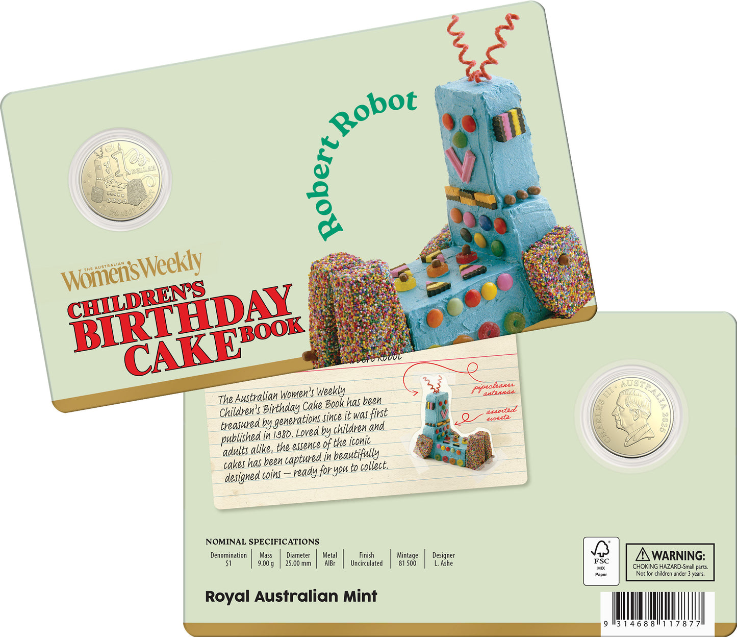 Aww Birthday Cake 2025 $1 Carded Coins Collection - Set includes 1 Free $2 Coloured Coin
