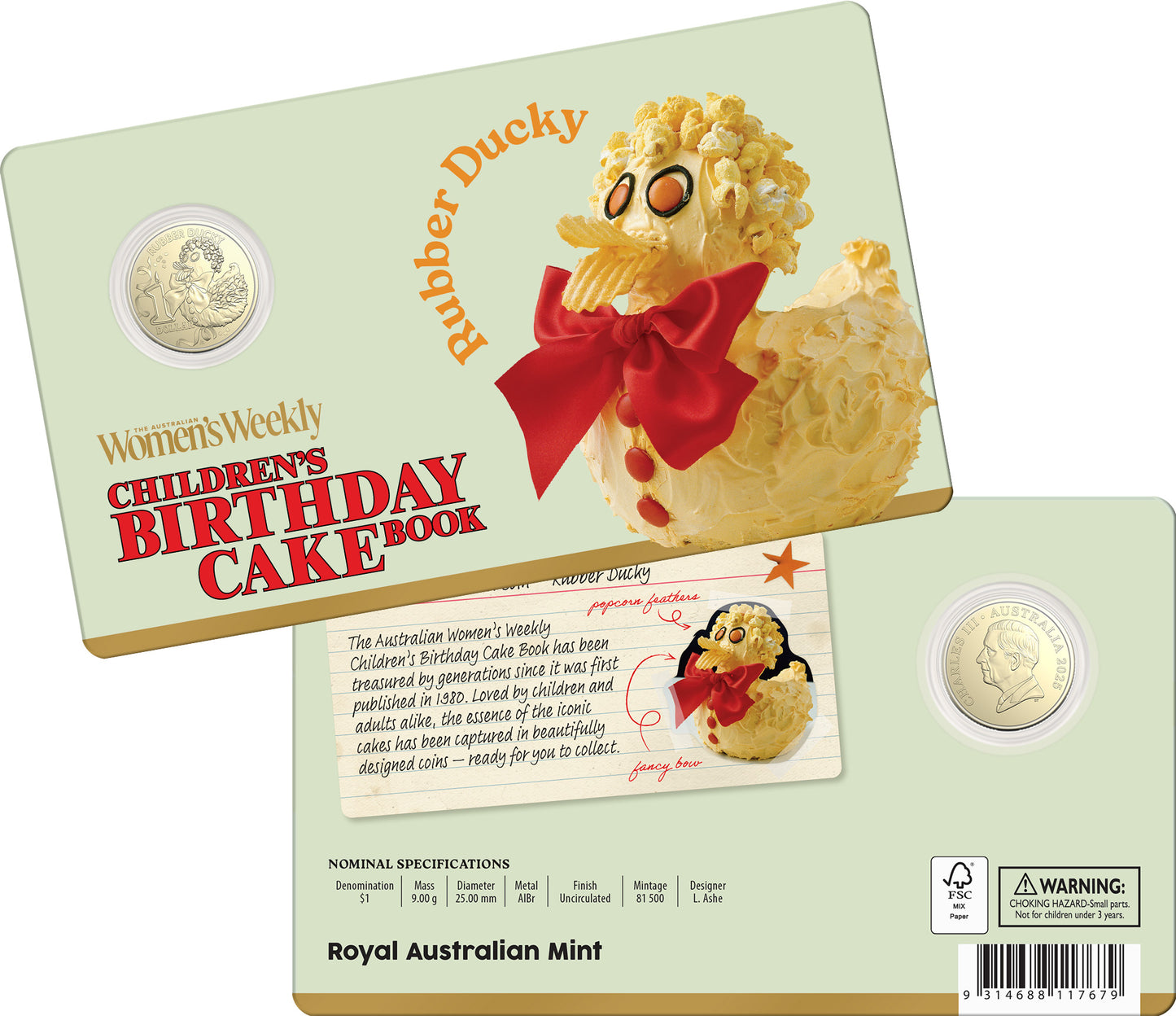 Aww Birthday Cake 2025 $1 Carded Coins Collection - Set includes 1 Free $2 Coloured Coin
