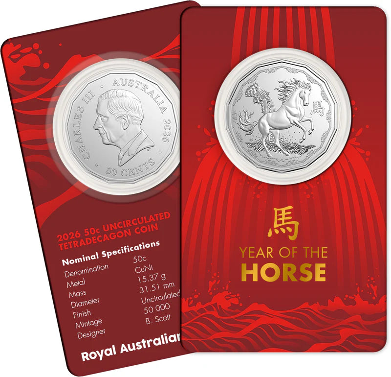 Lunar Series Year Of The Horse 2026 50c Unc. Decagon Coin