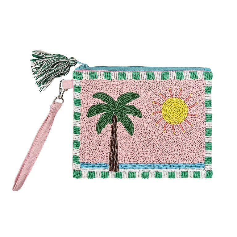 Sun And Palm Beaded Clutch Bag
