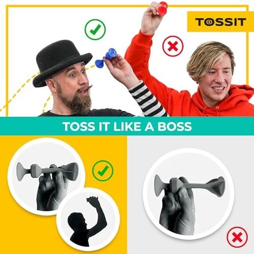 Tossit Game Suction Cup Darts, Toss Game Perfect Family And Party, Silicone Throwing Game For Backyard, Indoor And Outdoor Fun, Family Pack, Red Cyan
