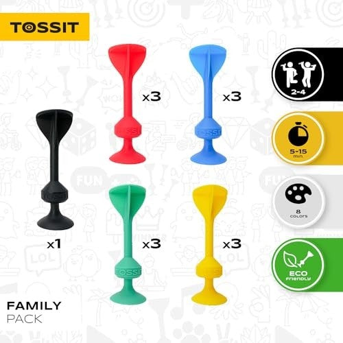Tossit Game Suction Cup Darts, Toss Game Perfect Family And Party, Silicone Throwing Game For Backyard, Indoor And Outdoor Fun, Family Pack, Red Cyan