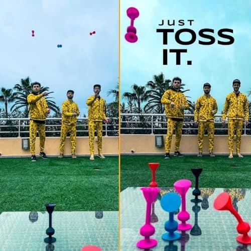 Tossit Game Suction Cup Darts, Toss Game Perfect Family And Party, Silicone Throwing Game For Backyard, Indoor And Outdoor Fun, Family Pack, Red Cyan