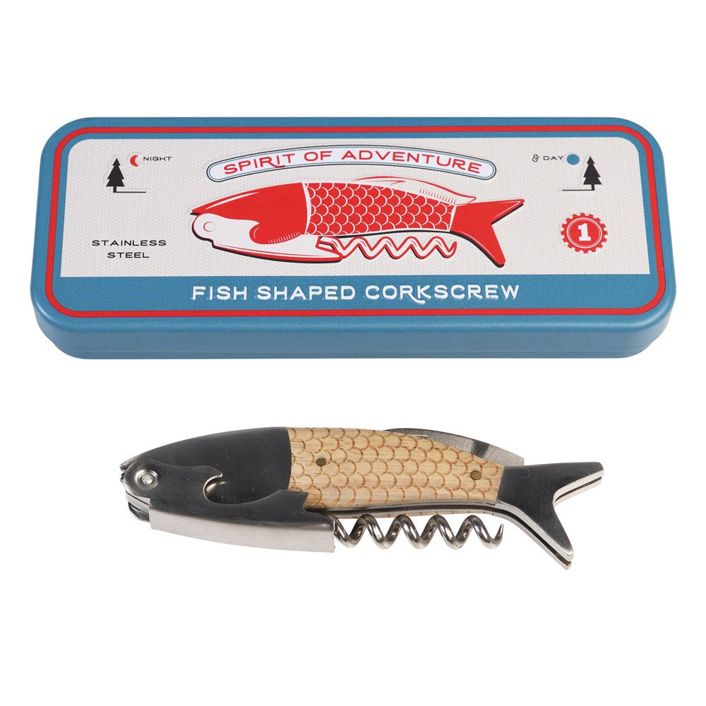 Rex London Stainless Steel Fish Corkscrew In A Tin Bottle/beverage Opener