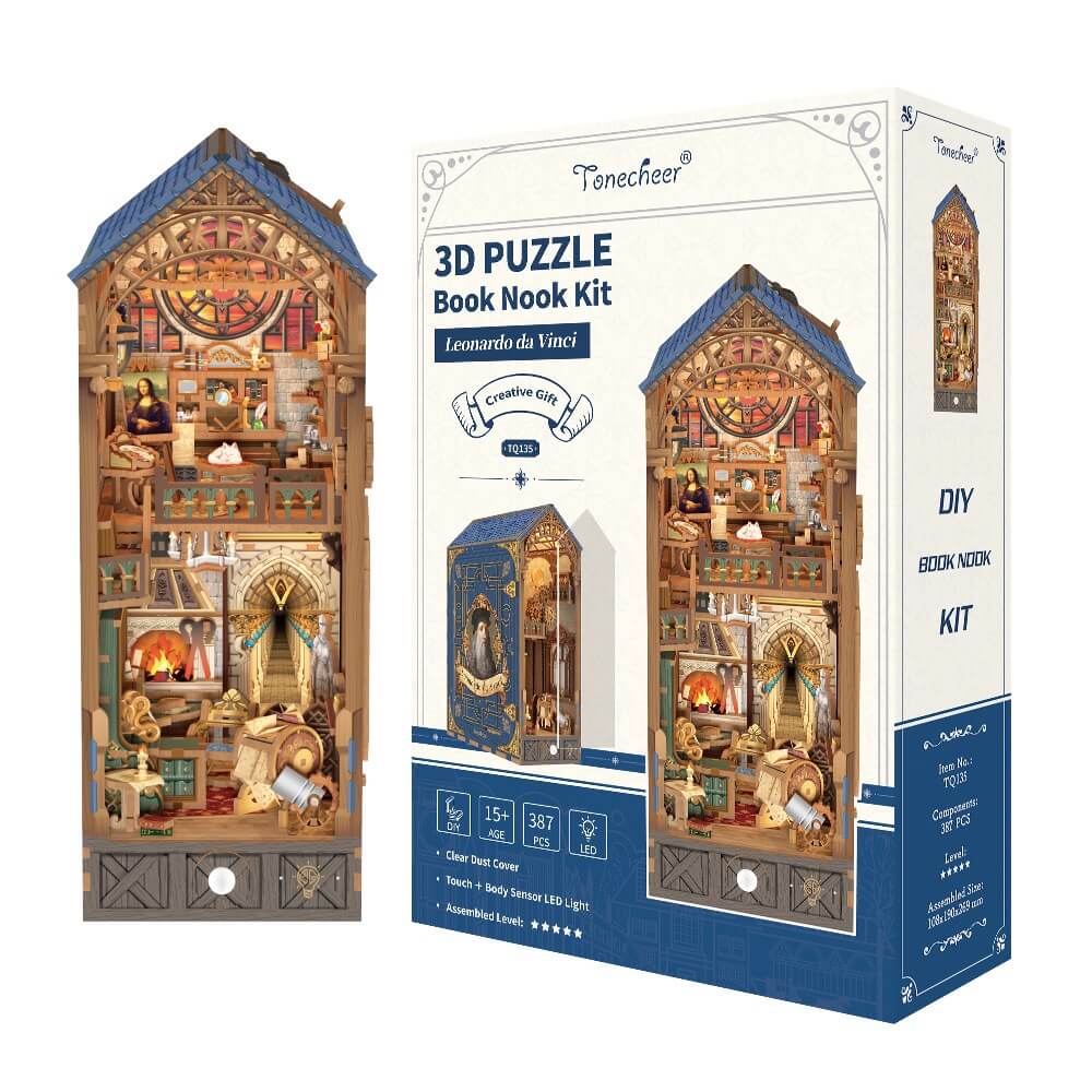 Tonecheer Leonardo Da Vinci 3d Puzzle Book Nook Kit