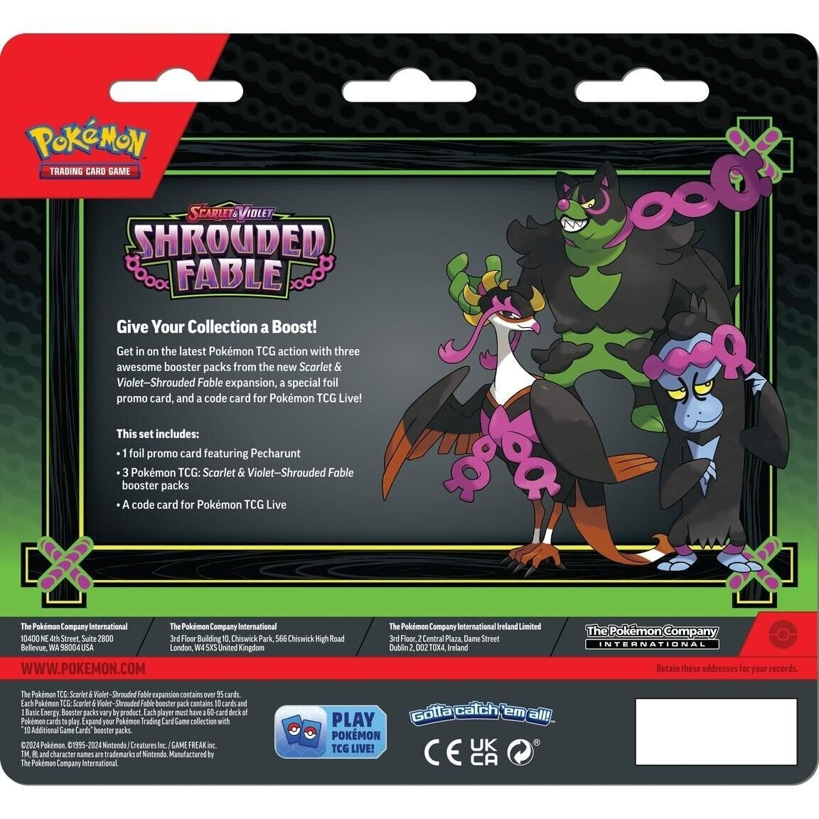 Pokemon Tcg: Scarlet & Violet 6.5: Shrouded Fable - 3-pack Blister (pecharunt)
