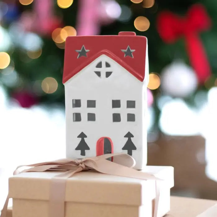 Christmas Red Light Up Ceramic House