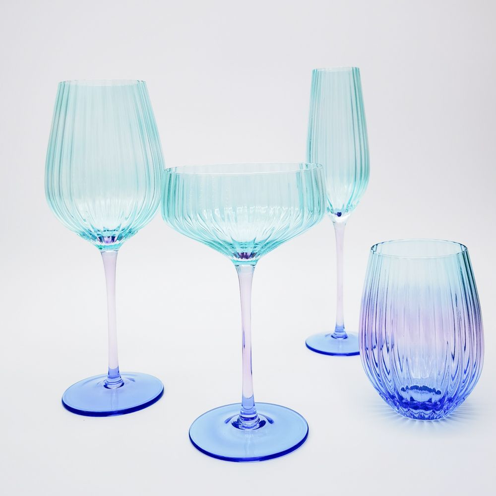Ellie Ombre Stemless Glass Aqua & Blue