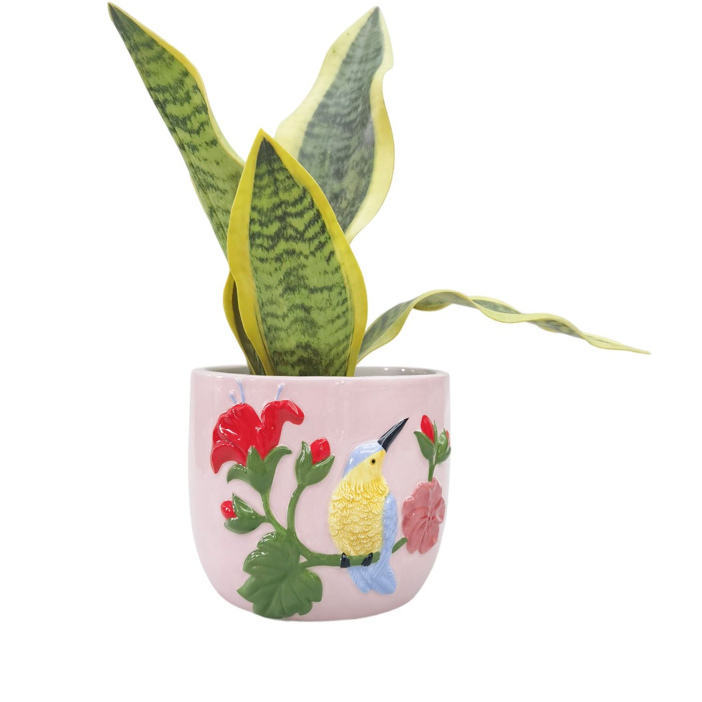 Ceramic Tropical Hummingbird Outdoor Planter Pot 13x16cm Pink