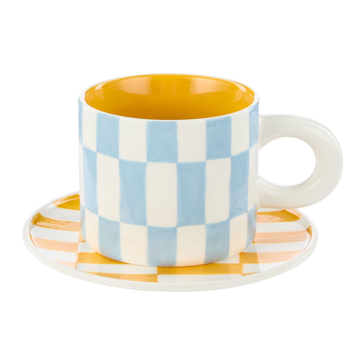 Emporium Check 300ml Mug & Plate Set Blue/orange