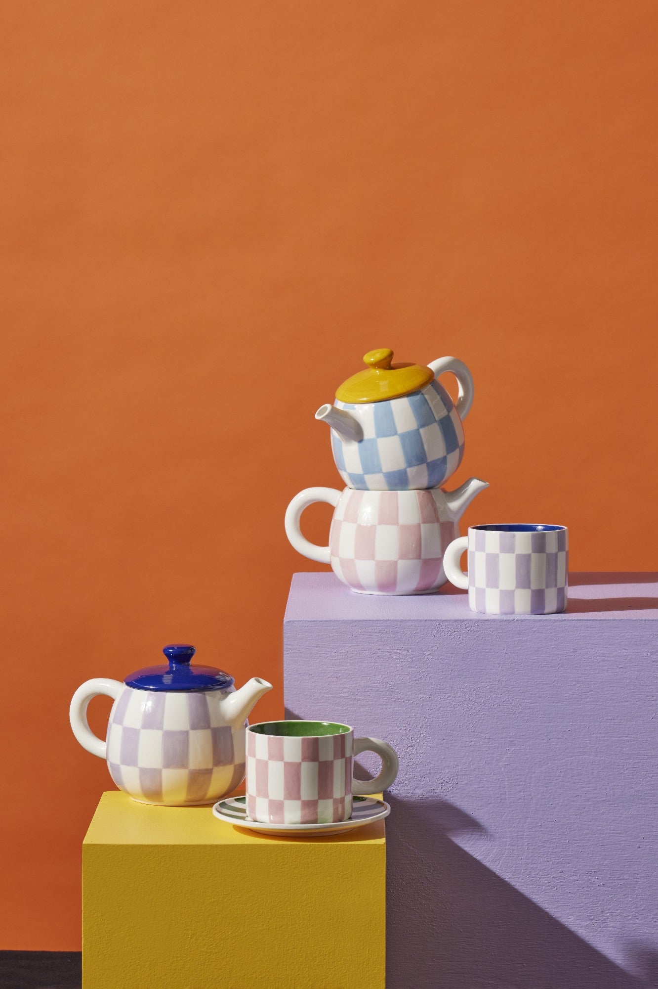 Emporium Check 700ml Teapot Pink/green