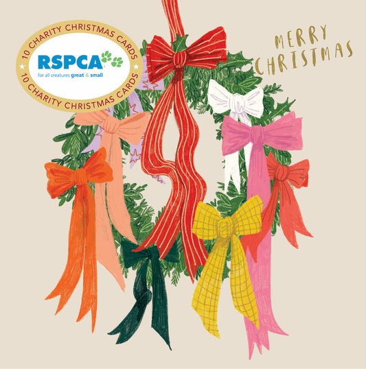 Wreath Of Ribbons 10 Boxed Charity Christmas Cards - Rspca