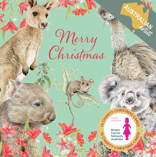 Animal Greetings 10 Boxed Charity Christmas Cards - Breast Cancer Network