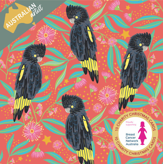 Black Cockatoos 10 Boxed Charity Christmas Cards - Breast Cancer Network