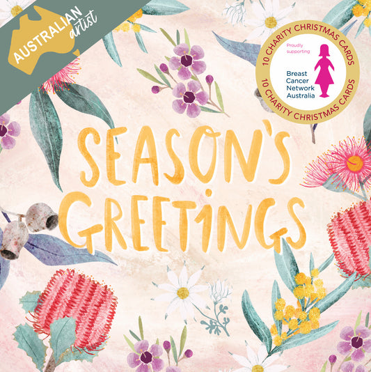 Seasons Greetings 10 Boxed Charity Christmas Cards - Breast Cancer Network Australia