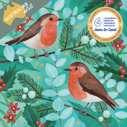 Robins 10 Boxed Charity Christmas Cards - Jeams For Genes