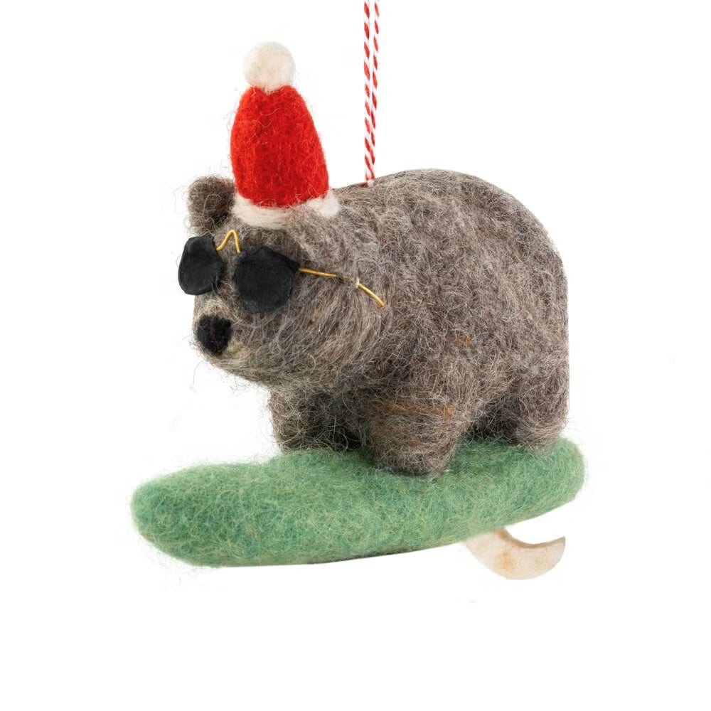 Christmas Decoration - Felt Wombat Surfing