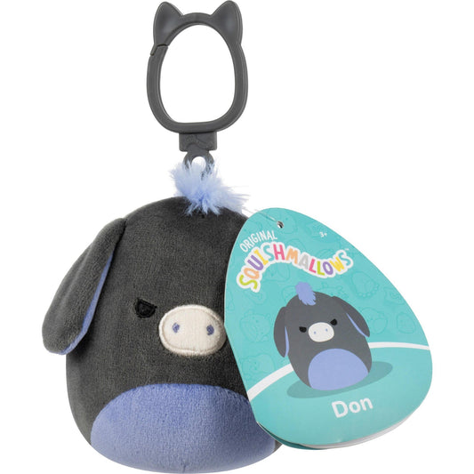 Squishmallows Donthe Donkey Clip-on 3.5" Charcoal And Periwinkle Plush Collectible