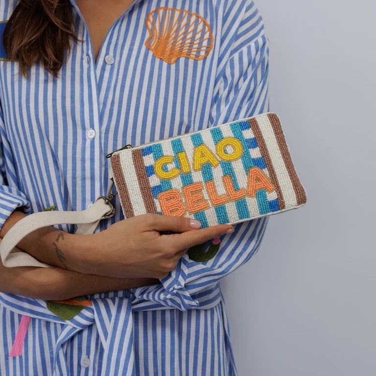 Ciao Bella Beaded Cotton Clutch Bag