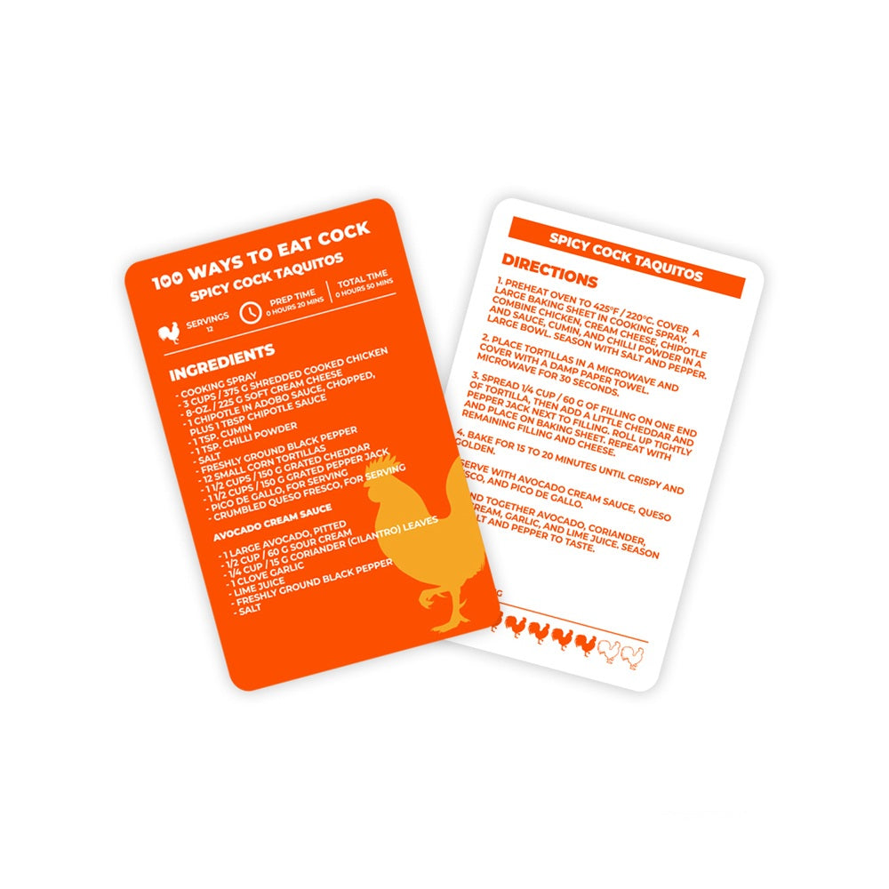  100 Ways To Eat Cock Food Cooking Recipe Card Set Meal/dish Guide