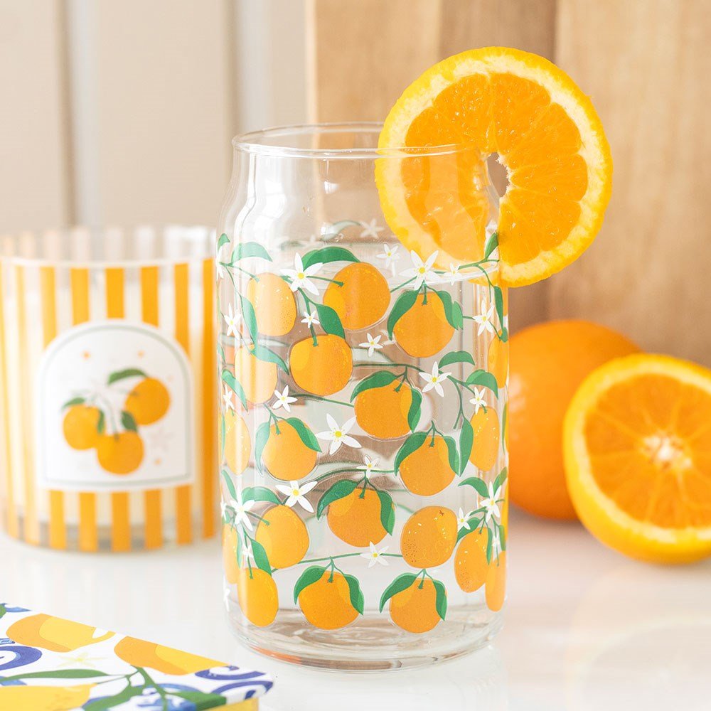 Italian Orange Print Can Glass