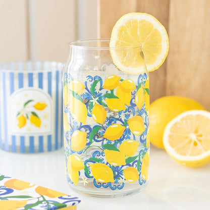 Italian Lemon Print Can Glass