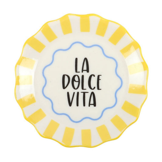 Yellow Striped La Doice Vita Ceramic Trinket Dish