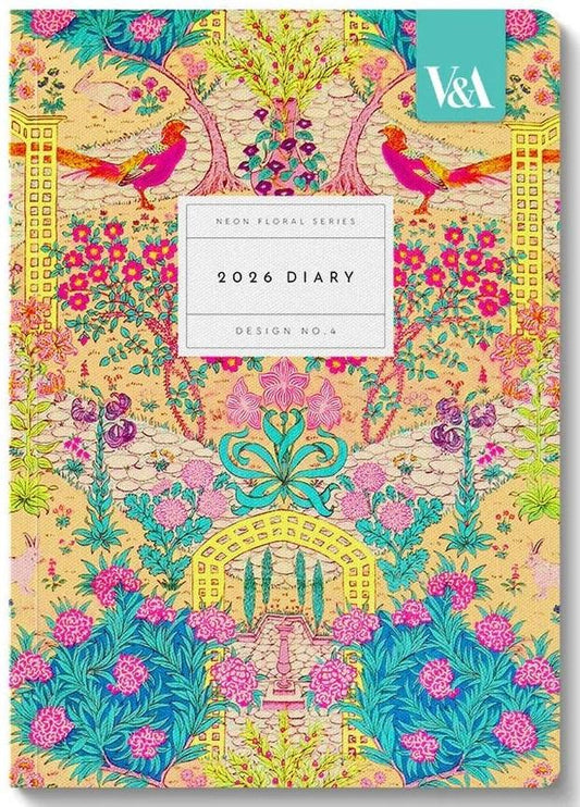 V&a A5 Diary - Neon Floral Ornate Garden