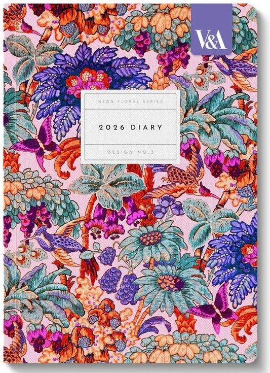 V&a A5 Diary - Neon Floral Coral Jungle 