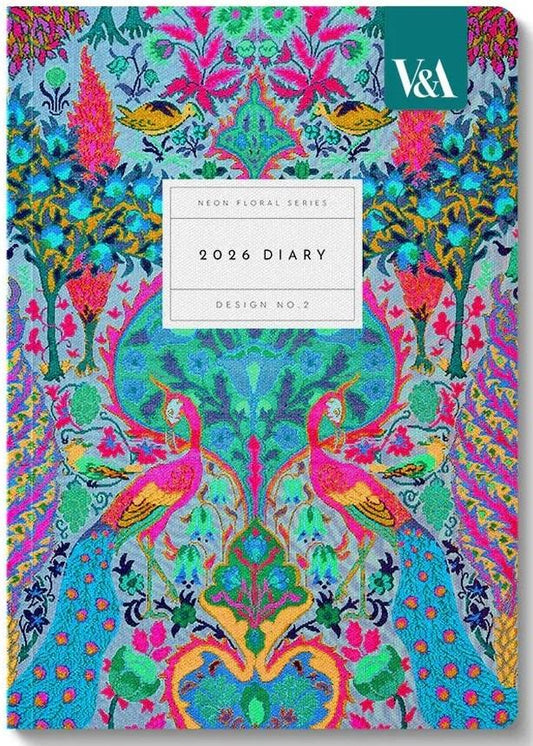 V&a A5 Diary 2026 Neon Floral - Peacock