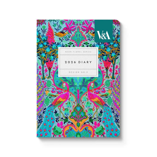V&a A6 2026 Diary - Neon Floral Peacock