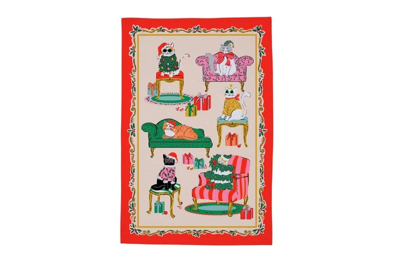 Christmas Cool Cats Tea Towel