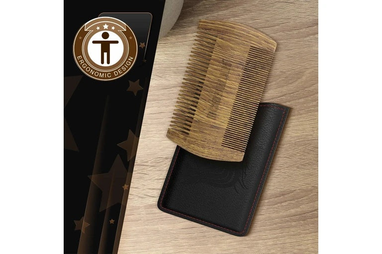 Bossman Pocket Size Sandalwood Comb With Protective Case  Fine And Wide Tooth For Beard Mustache And Hair Shaping Tool
