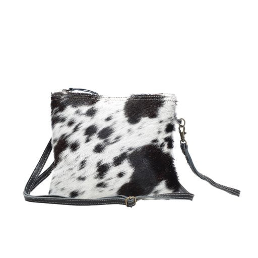 Myra Black And White Genuine Hair-on Cowhide Leather Dual Strap Crossbody Handbag