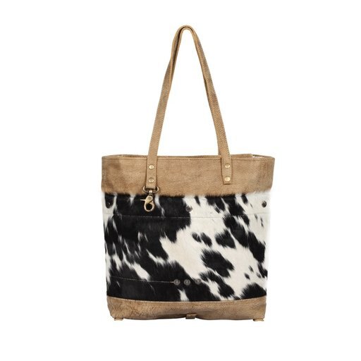 Myra Cocoa Genuine Leather And Hair-on Hide Tote Bag