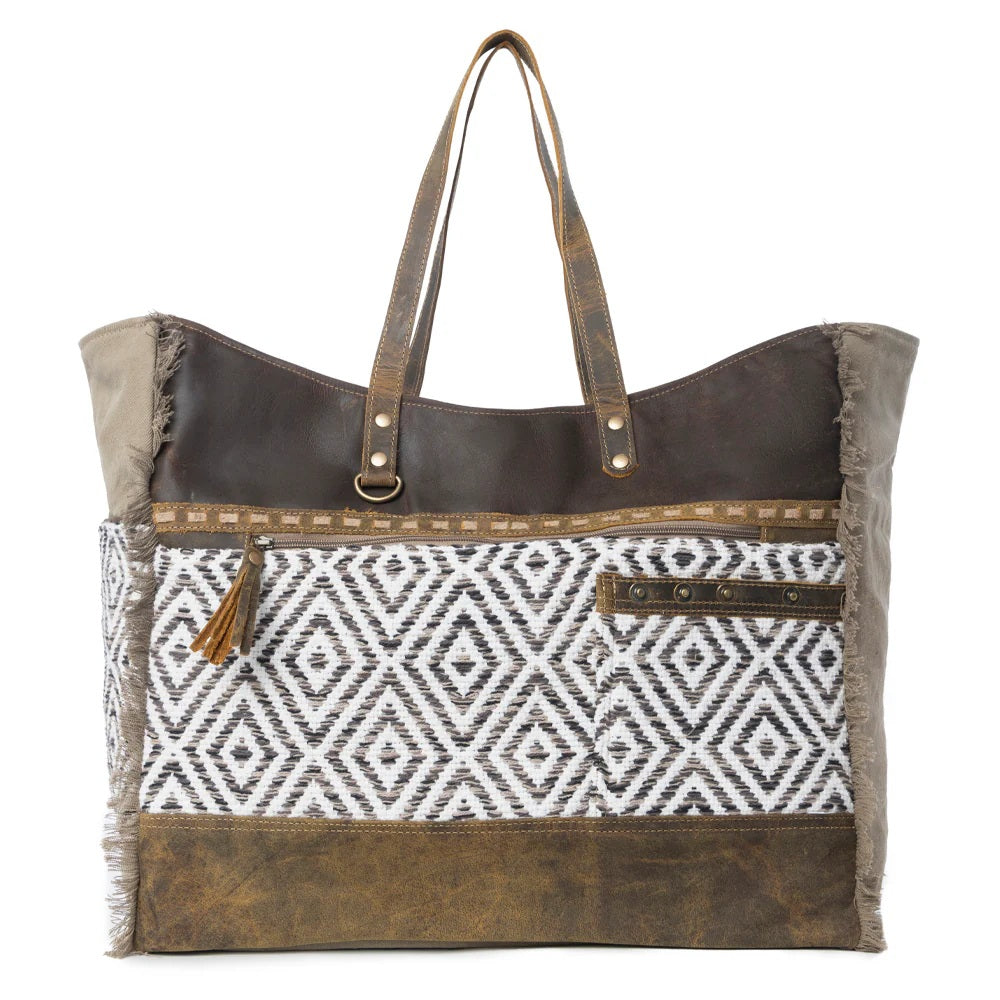 Myra Sand Weaver Chocolate & Olive Weekender Bag - Off Campus