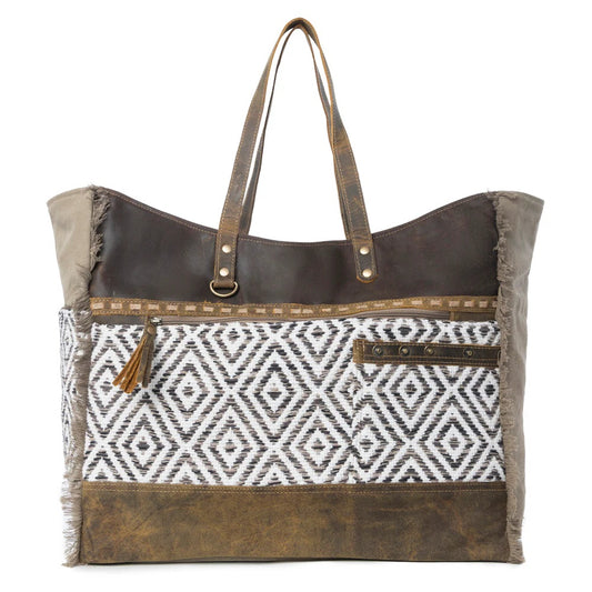 Myra Sand Weaver Chocolate & Olive Weekender Bag - Off Campus