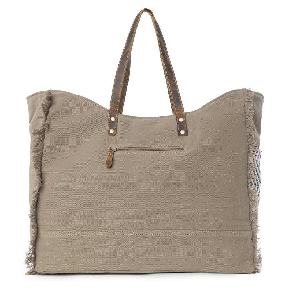 Myra Sand Weaver Chocolate & Olive Weekender Bag - Off Campus