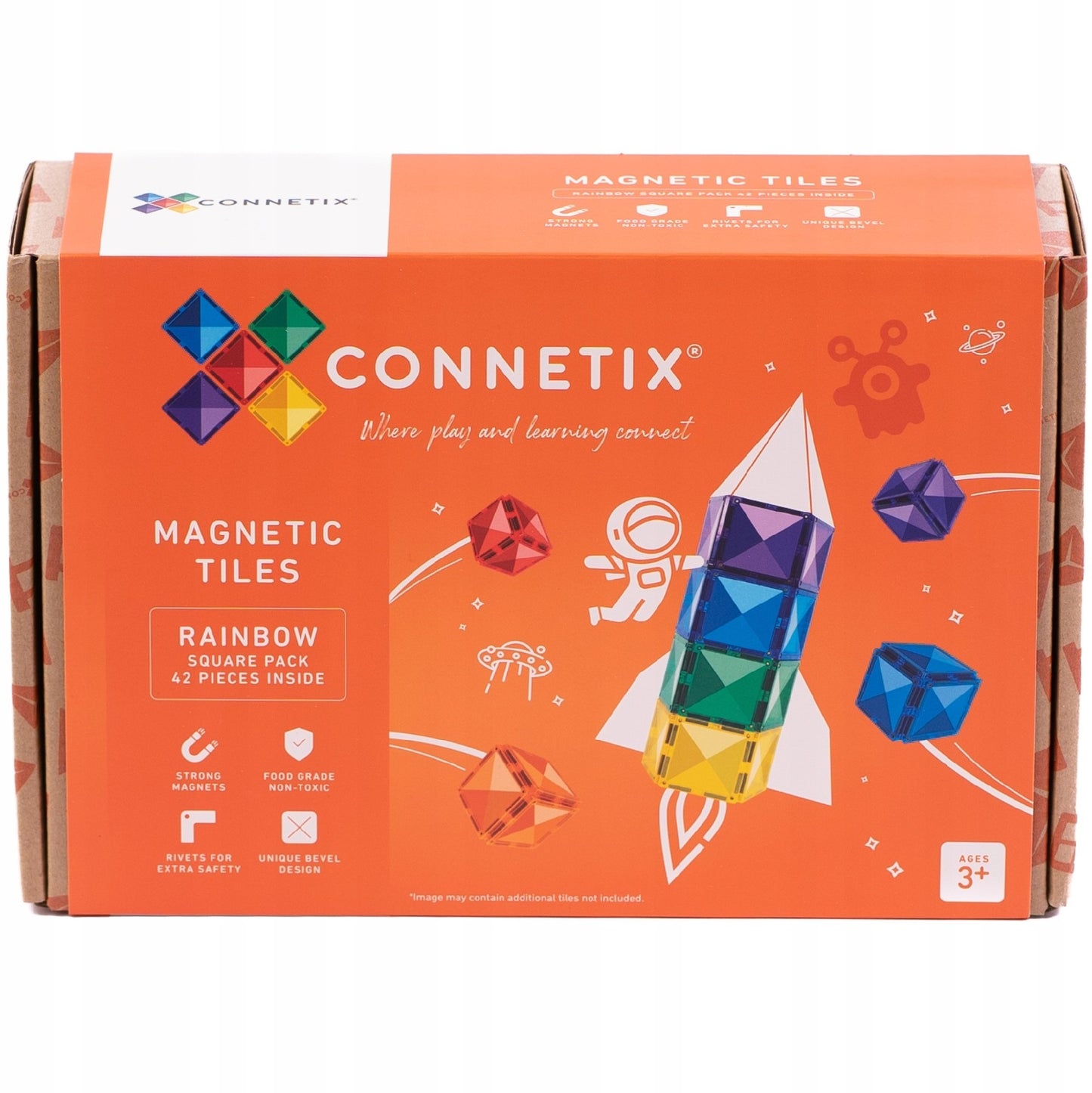 Connetix Magnetic Tiles  Rainbow Square Pack  42 Pieces