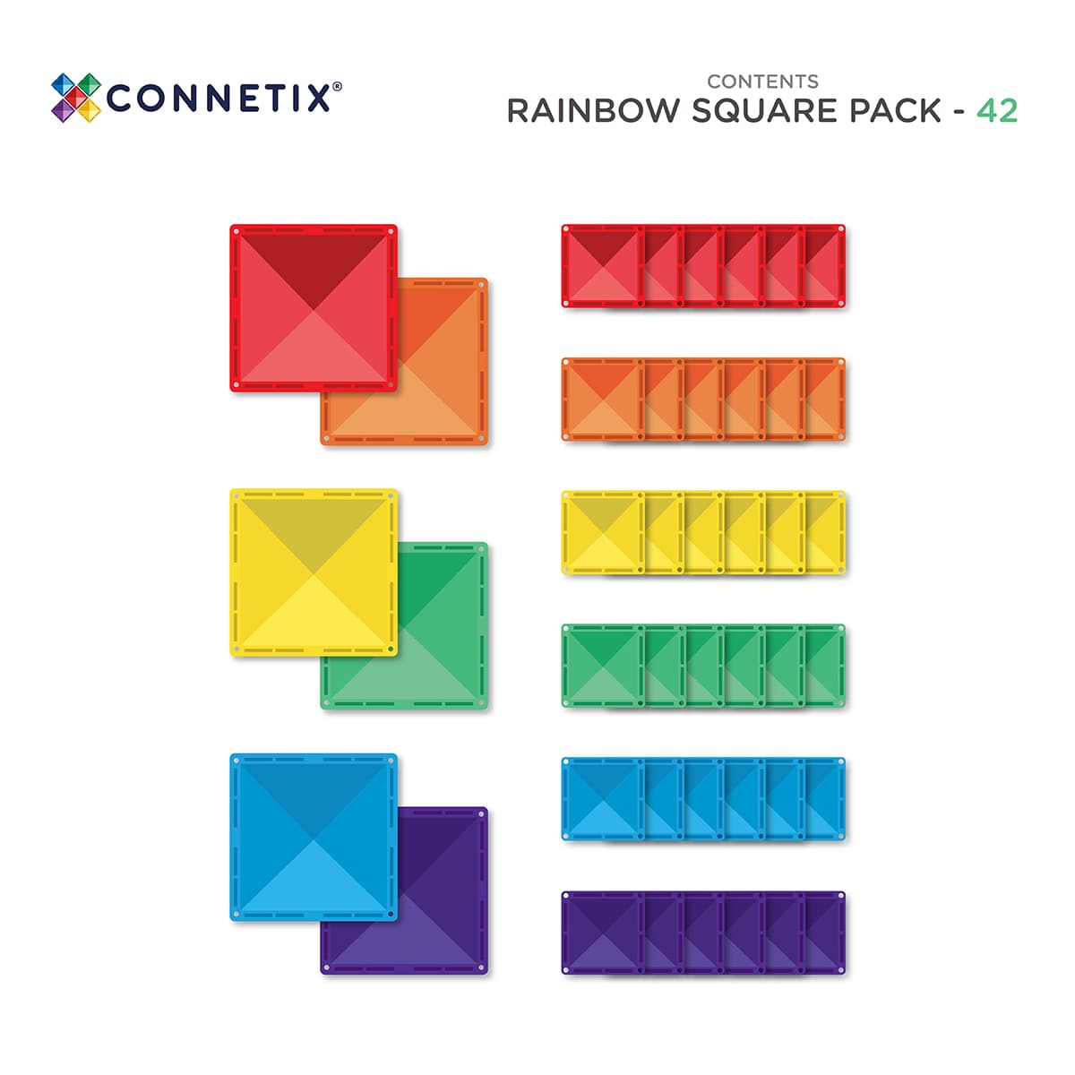Connetix Magnetic Tiles  Rainbow Square Pack  42 Pieces
