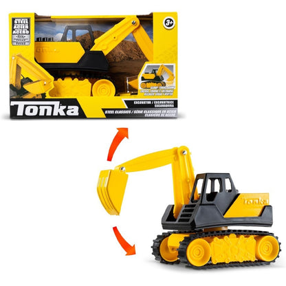 Tonka Mini Steel Classics Excavator – Steel Construction Movable Grapple Bucket Rolling Treads Classic Yellow Design