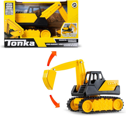 Tonka Mini Steel Classics Excavator – Steel Construction Movable Grapple Bucket Rolling Treads Classic Yellow Design
