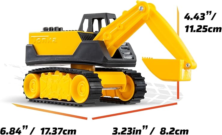 Tonka Mini Steel Classics Excavator – Steel Construction Movable Grapple Bucket Rolling Treads Classic Yellow Design