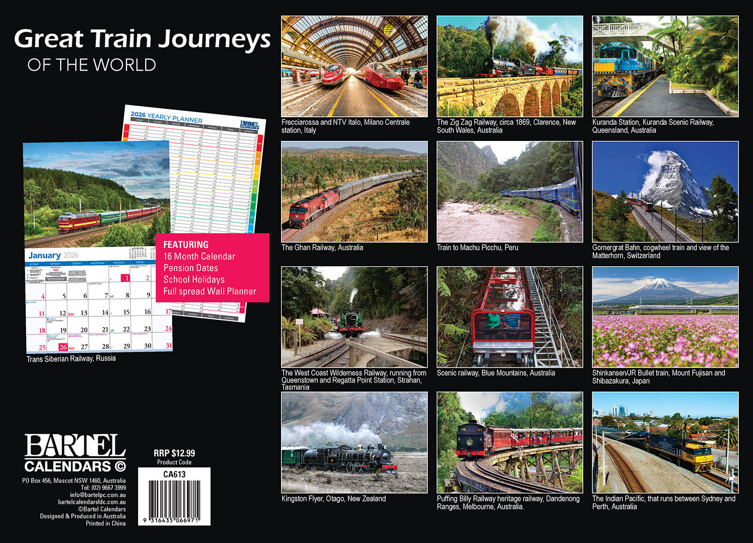 Calendar 2026 Great Train Journeys Of The World 335x242mm 