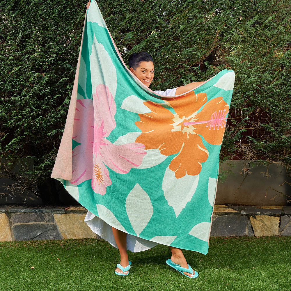 Throw Cotton Knit - Hibiscus