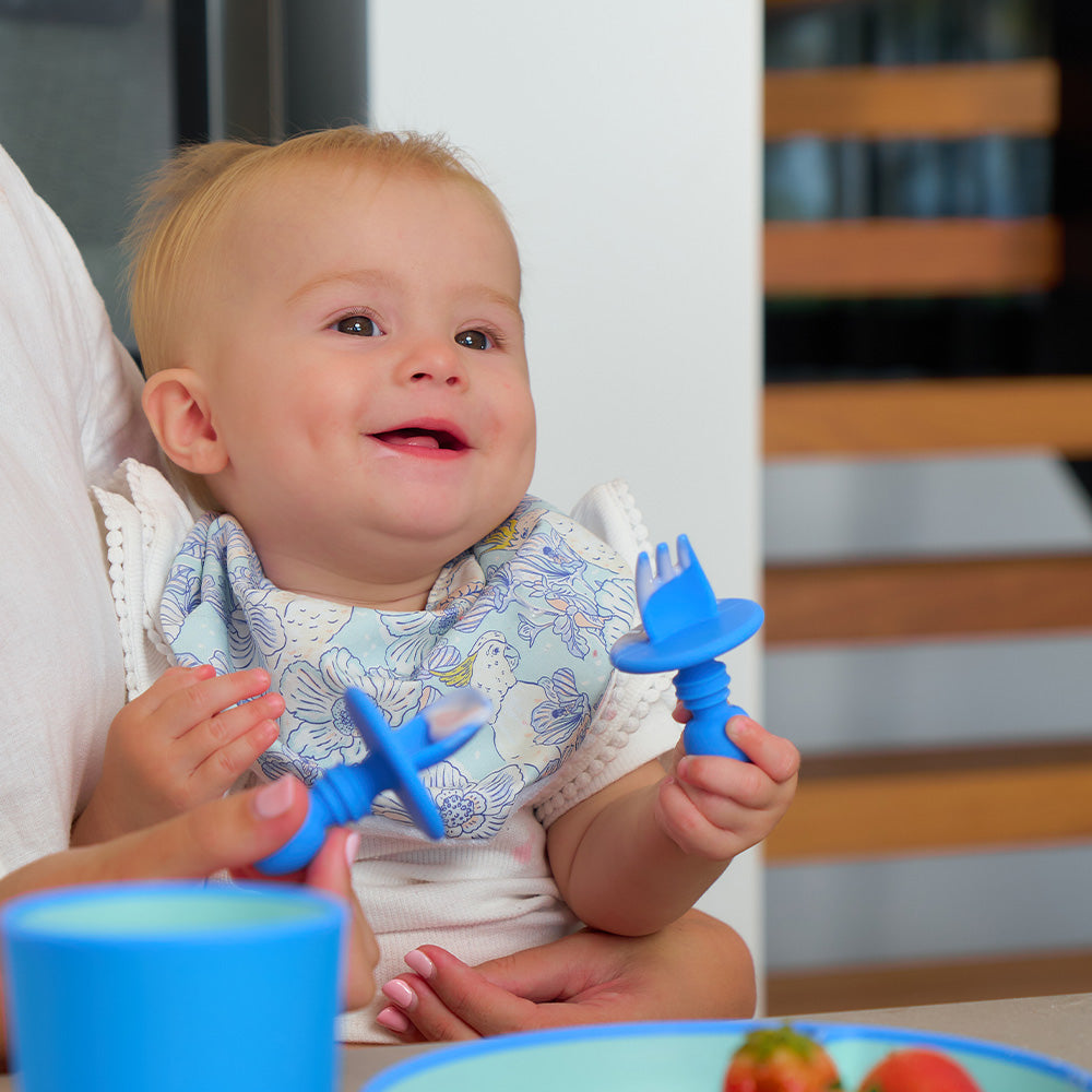 Silicone Little Spoon & Fork - Blue