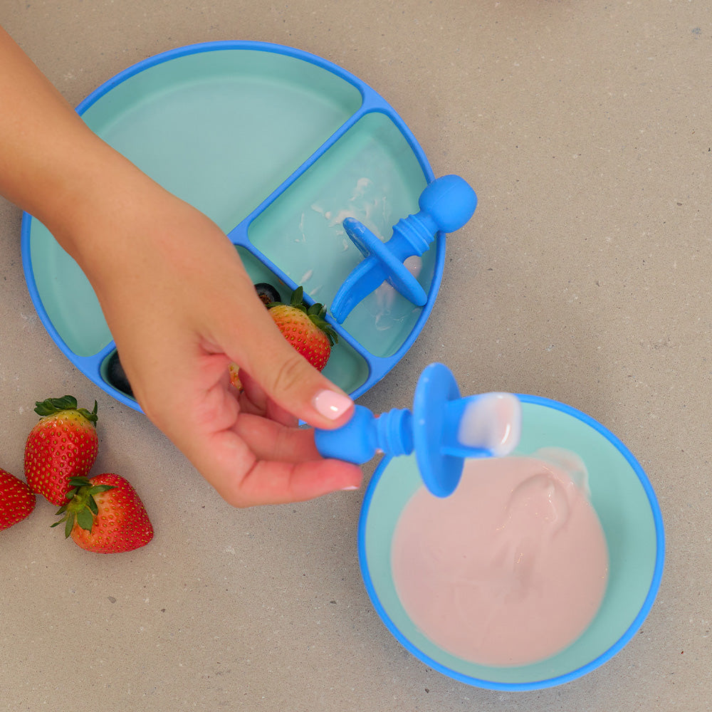 Silicone Little Spoon & Fork - Blue